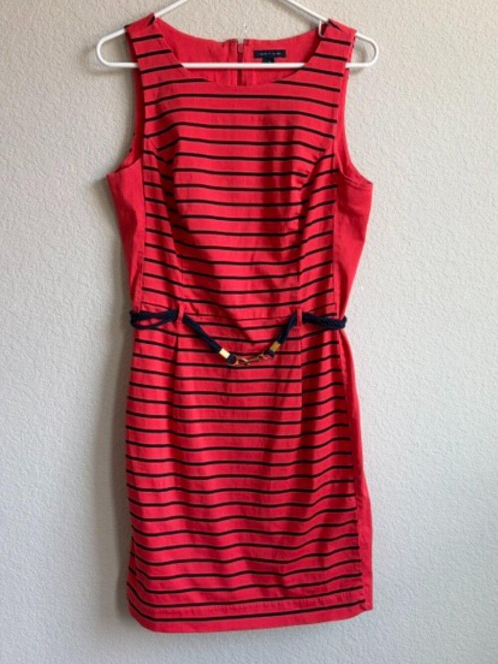 Tommy Hilfiger Red/Blue Stripes Dress Size 10 Cotton Rope Belt Nautical Coastal - Picture 2 of 9